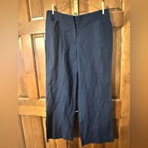 Women’s Monsoon 100% Linen Wide Leg Pants Navy Size 14 Flat front